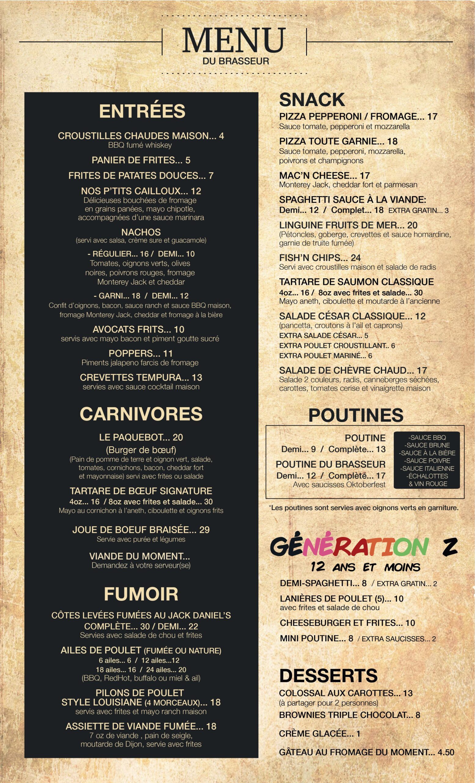 Nos menus Ô quai des brasseurs